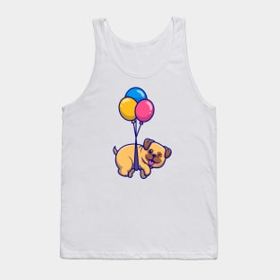 Cute Pug Dog Floating With Balloon Cartoon Tank Top